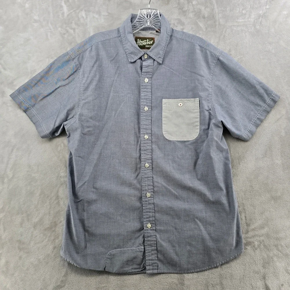 Howler Bros Button Up Shirt Mens Medium Blue Short Sleeve Pocket‎